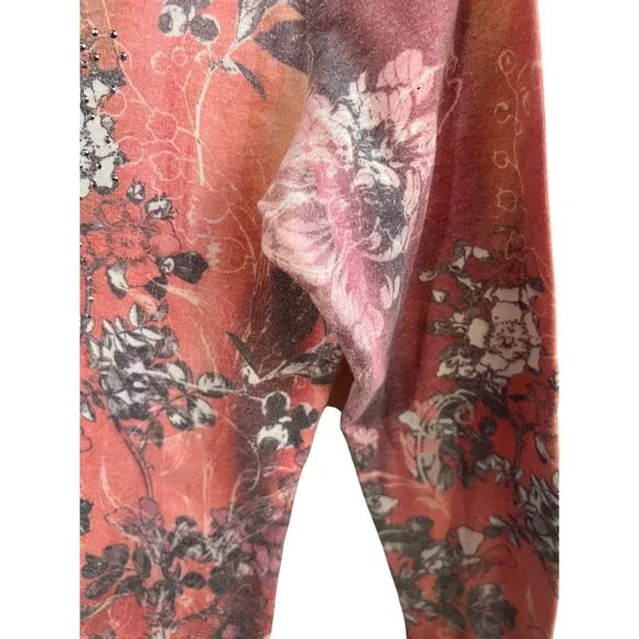 Xcit U.S.A. Floral Long Sleeve Pink Top Rhinestones Women's Size M Y2K - Picture 6 of 6